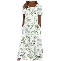 Dresses for Women 2023 Casual Oversized Floral Boho Beach T Shirt Dress Short Sleeve Midi Dresses with Pocket S-3XL