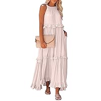 Maxi Dresses for Women 2024 Casual Trendy Loose Cute Sundress Ruffle Hem Beach Dress Boho Dress Birthday Prom Dress Flowy