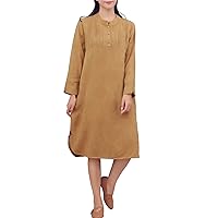 Women's Casual Loose Long Sleeves A-Line Midi Cotton Linen Shirt Dress