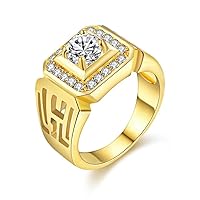 Uloveido Wide Square Brilliant Cut Platinum &Gold Plated Rings With Shiny Cubic Zirconia Luxurious Rings Wedding Band for Men JX001 Size 7 8 9 10 11
