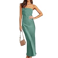 Formal Dresses for Women Sleeveless Chest Wrap Strapless Maxi Dress Solid Color Satin Sexy Tube Top Cocktail Dresses
