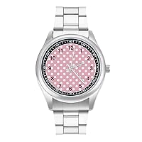 Pink Polka Dots Fashion Wrist Watch Arabic Numerals Stainless Steel Quartz Watch Easy to Read