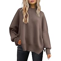 LILLUSORY Women's Crewneck Batwing Long Sleeve Sweaters 2023 Fall Oversized Ribbed Knit Side Slit Pullover Tops