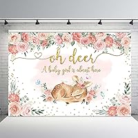 MEHOFOND Oh Deer Baby Shower Backdrop Pink Floral Girls Woodland Baby Shower Photo Background Greenery Glitter Gold Fawn Newborn Kids Birthday Decorations Photo Booth Banner Supplies 7x5ft