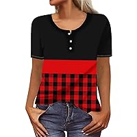 Women Short Sleeve Tops Casual Crew Neck Button Down Tees Fashion Graphic Basic T-Shirts Spring Trendy Blouse 2024