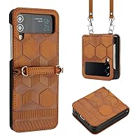 Compatible with Galaxy Flip 3 5G Case Football Pattern Series Full Body Khaki Leather Crossbody Bag Phone Protective Cover for Samsung Galaxy Z Flip3 5G