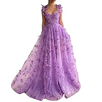 CWOAPO 3D Butterflies Prom Dresses with Slit Sweetheart Ball Gown Tulle Laces Applique Evening Party Dress