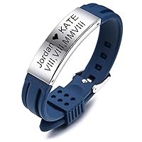 MeMeDIY Custom Name Bracelet Personalized Engraving for Men Women Rubber Silicone Sport Wrist Identification ID Tag Stainless Steel Bracelet Adjustable