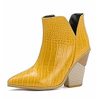 Women Ankle Boots Cutout Pointed Toe Chunky Block Mid Heel Slip on Casual Booties