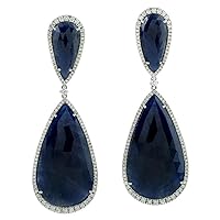 2.5 Ct Pear Blue Sapphire & Sim Diamond Womens Drop Earring 14k White Gold Finish