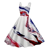 XJYIOEWT Summer Boho Dresses for Women 2024,Vintage Cocktail Dresses for Women Sleeveless Knee Length Retro A Line Flare