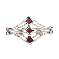 NOVICA Artisan Handmade Garnet Cuff Bracelet Modern .925 Sterling Silver Faceted Red India Aurora Birthstone 'Glamour'