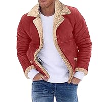 Fleece Running Jacket Men Lapel Collar Long Sleeve Padded Leather Jacket Vintage Thicken Coat Bank Reversible