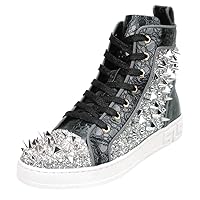 Black Silver Spikes High Top Sneakers - Size 8