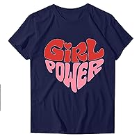 Girl Power Love Heart Shirts Women Funny Letter Print Mom Gift Tee Tops Summer Short Sleeve Casual Crewneck Blouse