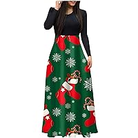Christmas Dresses for Women Women's Casual Christmas Print Round Neck Long Sleeve Oversized Oversized Dresses