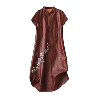 Women Dress Silk Fragrant Cloud Yarn Floral Printed Mock Neck Short Sleeve Below Knee 2790