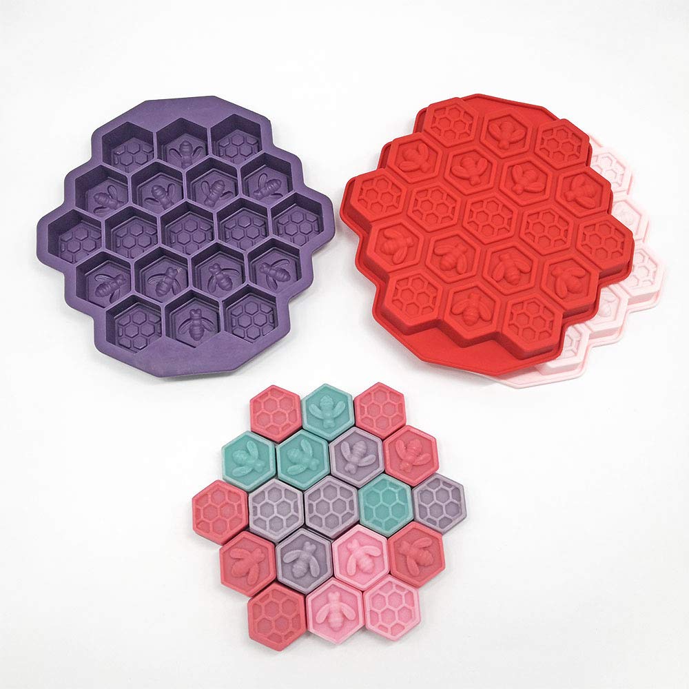 2Pcs 19 Cavities Honeycomb Bees Silicone Cake Mould Soap DIY Ice Tray Muffin Cookie Cake Pan Chocolate Candy Baking Supplies for Kids
