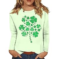 Plus Size 3/4 Sleeve Party Tops Womens Casual St Patrick's Day Printed Pleated T Shirts Lady Comfortable