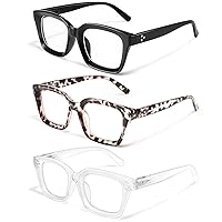 IBOANN Blue Light Glasses Women Men 3 Pack Anti Eye Strain Computer Gaming Eyeglasses - Fashion Oversized Square Frame (Light Black & Leopard & Tranparent)