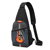 BREAUX Orange Electric Guitars Crossbody Chest Bag, Casual Backpack, Small Satchel, Multi-Functional Travel Hiking Backpacks