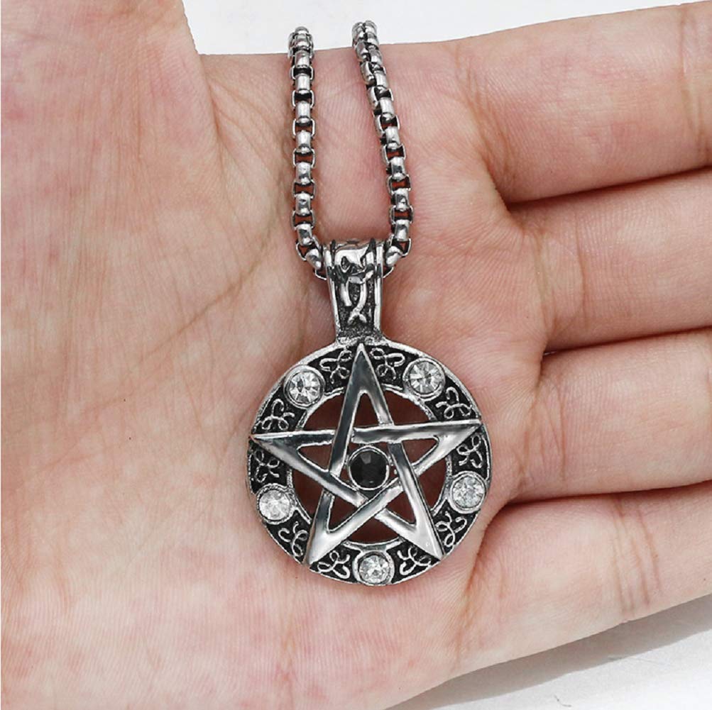Stainless Steel Powerful Pentacle Necklaces Pentagram, Wicca Traditional Seal of Solomon Pendant, 23.5 Inch Curb Chain