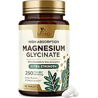 Magnesium Glycinate Supplement, 250 mg, 100% Chelated Magnesium Supplement for High Absorption - Muscle, Heart, Bone and Nerve Health Support, Gluten Free, Vegan, Non-GMO - 60 Magnesium Tablets