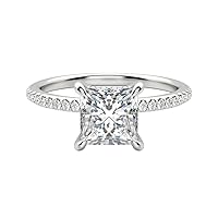Moissanite Engagement Rings In White Gold & Sterling Silver Ring 2 CT Princess Cut Solitaire With Accents Ring Proposal Ring Wedding Gift For Her
