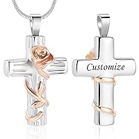 Urn Necklace for Ashes Rose Flower Cross Cremation Jewelry Pendant for Human/Pet Funeral Keepsake Memorial Necklace
