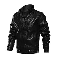 Leather Jacket Men's Stand Collar Leather Jackets Slim Fit Motorcycle Aviator Bomber Jacket Faux Pu Leather Outwear