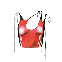 CAPE CLIQUE Y2K Tops Rave Outfits Sexy Tops for Women Party Club Night Halter Sleeveless 3D Body Print Summer Crop Tank Top