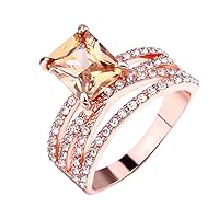 Rings for Women 3PC Simple Temperament Diamond Geometric Square Topaz Rose Gold Ring Jewelrya Good Gift for a Girlfriend, Boyfriend, Family