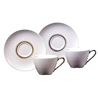 Noritake P5389L/1605-6 Cup & Saucer (Pair Set) (Pair) (Pair) (Coffee Tea Double), 7.5 fl oz (210 cc), 2 Guests, Gold, Silver, Fine Porcelain