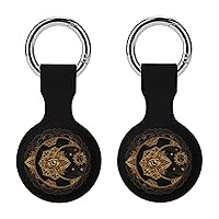 Bohemian Mandala Moon and Sun Tattoo Fashion Airtag Case with Keychain Silica Gel Finder Tracker Case for Pets Luggage Backpacks 2PCS