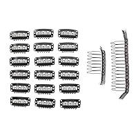 Milano Collection 20PC Value Clips & Combs Bundle: 18 PC Pack of Medium Size Snap Clip-ins and 2 Pack of Combs for Hair Extensions and Wigs - Black