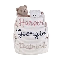 Personalized Baby Gift Cotton Baskets, Custom Name Small Woven Basket with Handles Cute Storage Baskets for Gifts Empty White Toy Basket Easter Basket Decorative Gift
