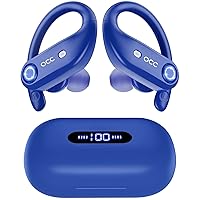 Wireless Earbuds Bluetooth Headphones 130H Playback 4-Mic HD Call IP7 Waterproof Ear Buds in Ear Sport LED Display Earphones with Earhooks for Running Workout Gym Phone Laptop TV Computer (Blue)