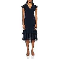 Tommy Hilfiger Women's Flutter Sleeve High Low Tiered Skirt Dress