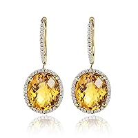 14k White Rose Yellow Gold Natural Emerald Sapphire Tourmaline Ruby Tsavorite Topaz Drop Dangle Earrings for Women Girls