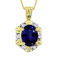 Rylos Necklaces For Women 14K Yellow Gold - Sapphire & Diamond Pendant Necklace With 18