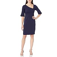 Amazon Brand - Lark & Ro Women's Half Sleeve Asymmetric V Neck Sheath Dress