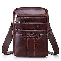 Hebetag Small Leather Sling Shoulder Bag Messenger Pack for Men Women Outdoor Travel Business