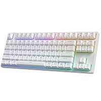 RK ROYAL KLUDGE RK87 Wireless Mechanical Keyboard, 75% TKL Hot Swappable RGB Bluetooth Gaming Keyboard Triple Mode BT5.1/2.4G/USB-C with 2 Detachable Frames, USB Hub, Silent Brown Switch, White