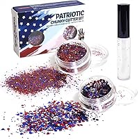 USA Chunky Glitter Kit for Face Body Nail Hair Eyes (2 Jars x 5g - Blue, Red & White) for America's Patriotic Events, 4th of July Decorations, Independence Day Party, Veterans Day, Presidents Day