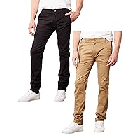 Galaxy by Harvic Mens Slim Fit Cotton Stretch Chino Pants 2 Packs