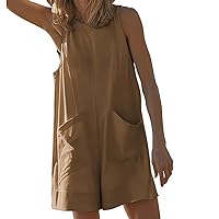 Women's Casual Rompers Summer Sleeveless Stretchy Onesie Shorts Jumpsuits One Piece Loose Baggy Jumpers with Pockets