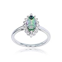 DECADENCE Sterling Silver Rhodium 10x5 Marquise Gemstone & Round Created White Sapphire Ring
