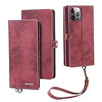 Fashion PU Leather Wallet Case for iPhone 15 Pro Max/15 Pro/15 Plus/15 with Multiple Card Slots&Cash Slot with Detachable Wrist Strap Detachable Wallet Setting (iPhone15Promax,Red1)