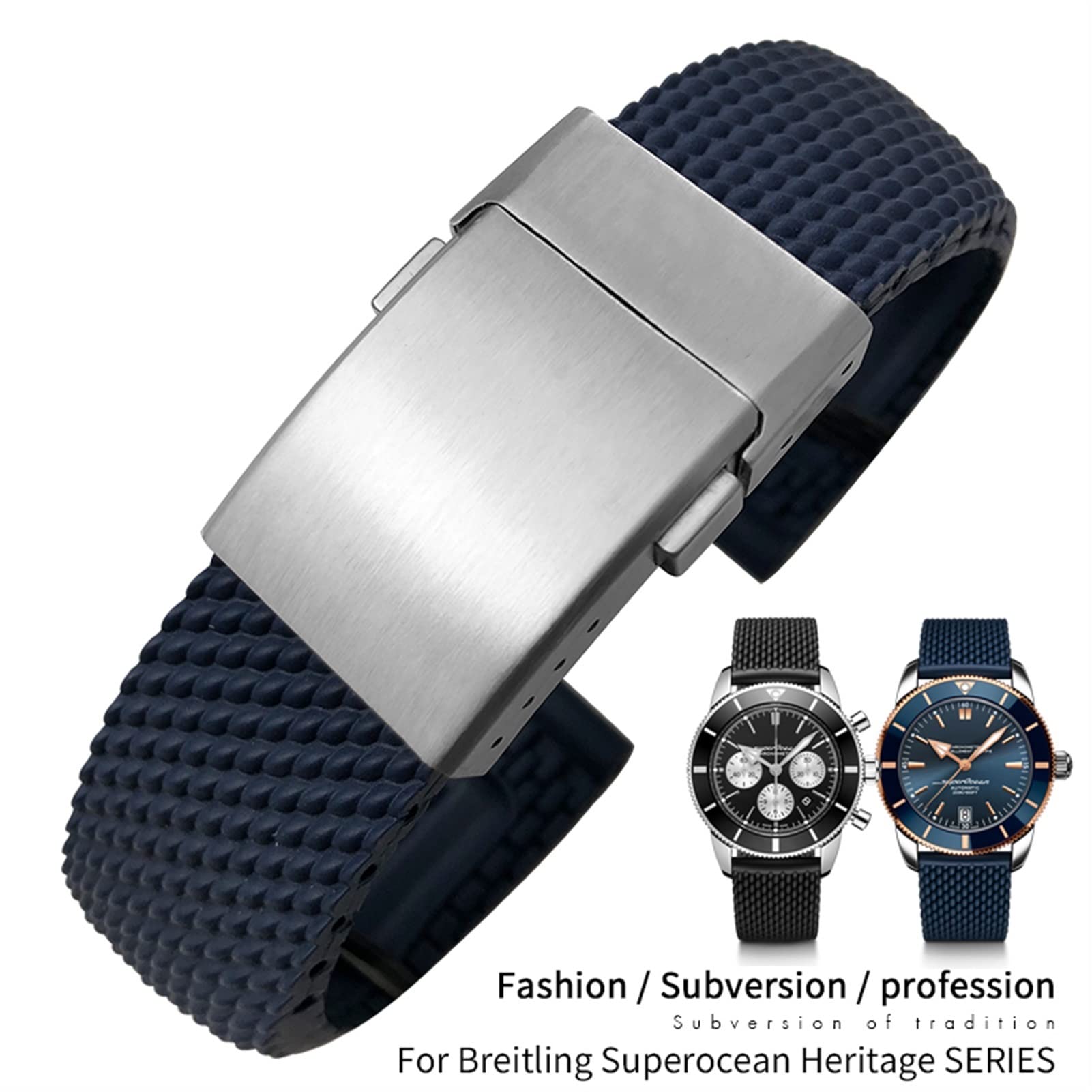 ANKANG 22mm 24mm Braided Silicone Rubber Watchband Replacement for Avenger Superocean Heritage Watch Strap Braceles (Color : Blue 1 Black, Size : 22mm)