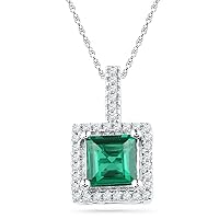 1.37ctw Lab Created Emerald & Natural Diamond Princess Cut Square Halo Pendant Necklace